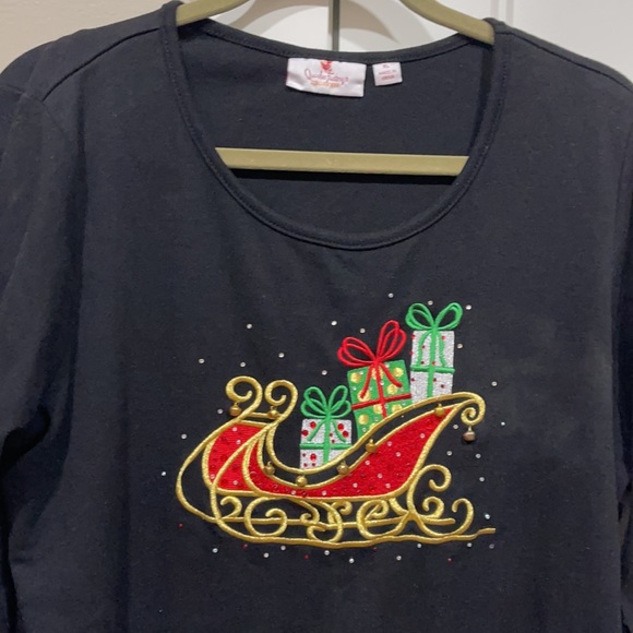 The Quacker Factory Black Shirt with Red Sleigh Sweater with Bling, Size XL - Picture 4 of 5